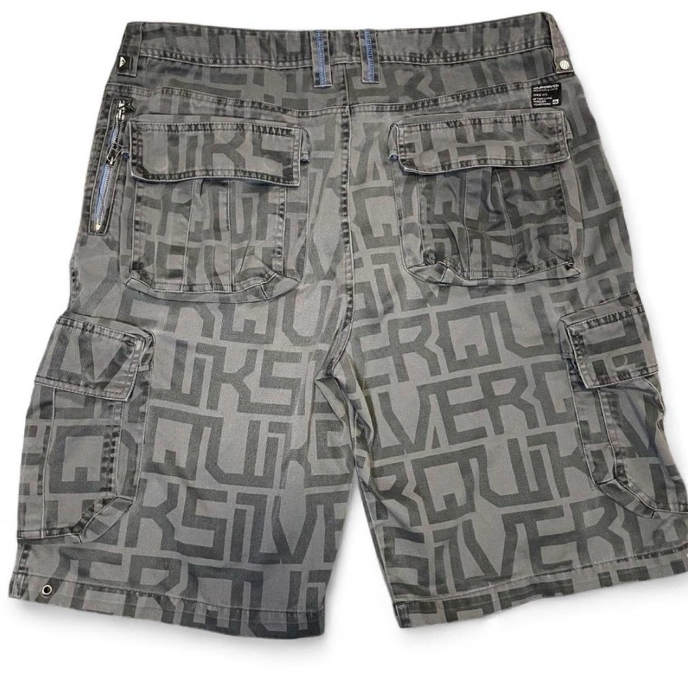 Vintage Quiksilver Y2K Baggy Monogram All Over Print Cargo‎ Shorts Grey